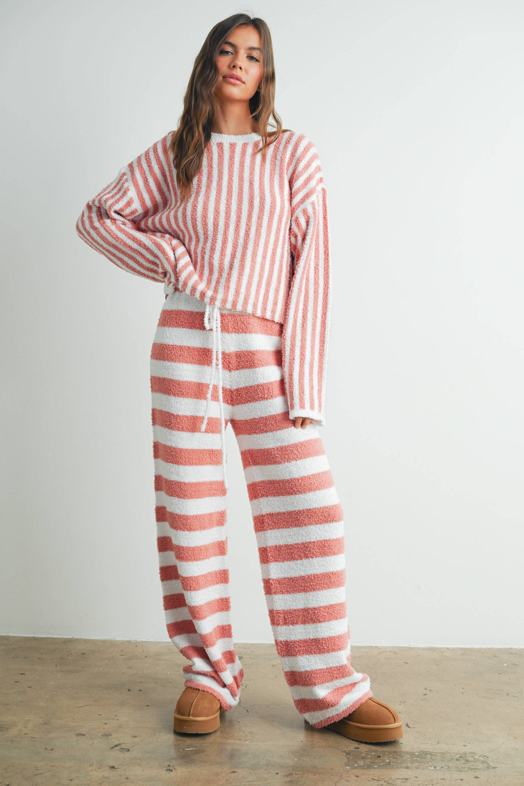 Athleisure - STRIPED DRAWSTRING PANTS - IVORY / MAUVE - Cultured Cloths Apparel