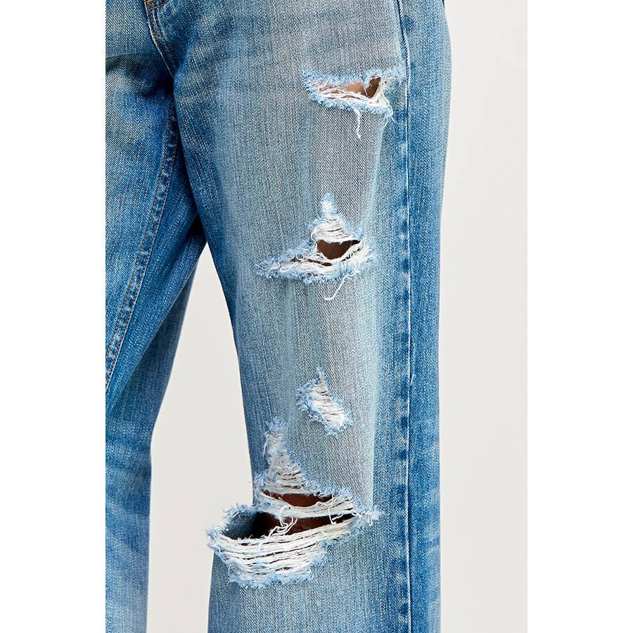 Denim - MID RISE WIDE STRAIGHT WITH DISTRESSING IN MEDIUM -  - Cultured Cloths Apparel