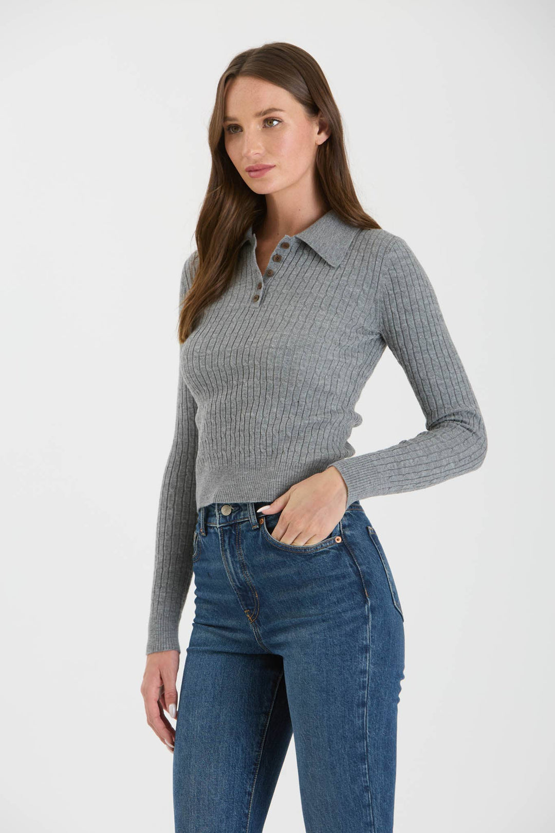 Women's Long Sleeve - COLLARED POLO LONG SLEEVE KNIT TOP - - Cultured Cloths Apparel