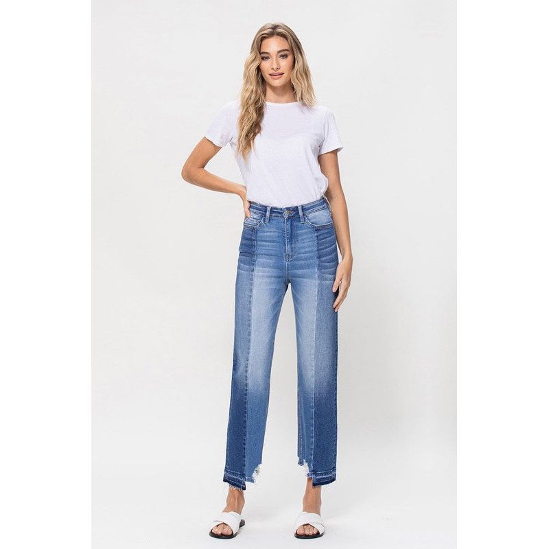 Denim - SUPER HIGH RISE CROP STRAIGHT W CONTRAST AND UNEVE -  - Cultured Cloths Apparel