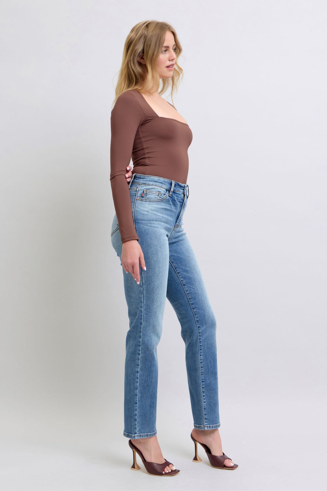 Denim - Judy Blue Full Size Wash Thermal Straight Jeans with Pockets - - Cultured Cloths Apparel