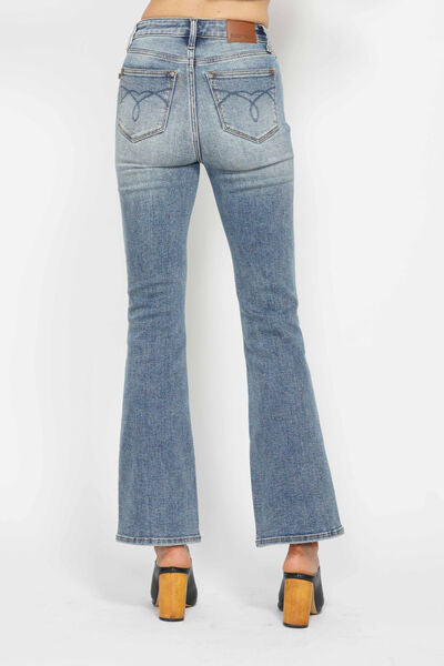 Denim - Judy Blue Tummy Control Back Embroidered Pocketed Bootcut Jeans - - Cultured Cloths Apparel