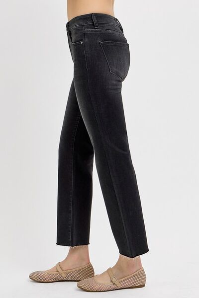 Denim - RISEN Tummy Control Mid Rise Crop Straight Jeans - - Cultured Cloths Apparel