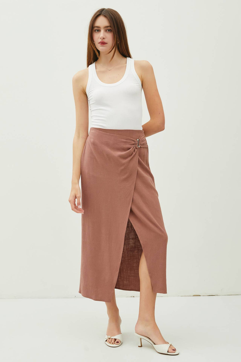 Women's Skirts - LINEN MIDI WRAP SKIRT - TERRACOTTA - Cultured Cloths Apparel