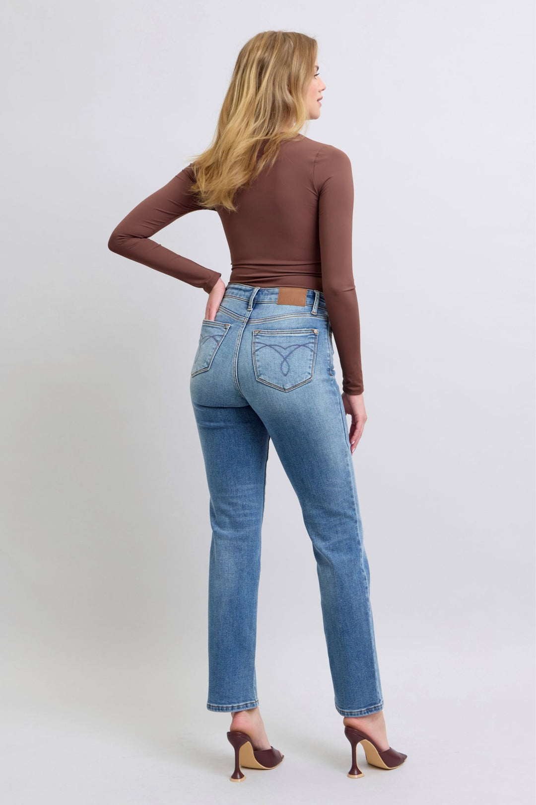 Denim - Judy Blue Full Size Wash Thermal Straight Jeans with Pockets - - Cultured Cloths Apparel