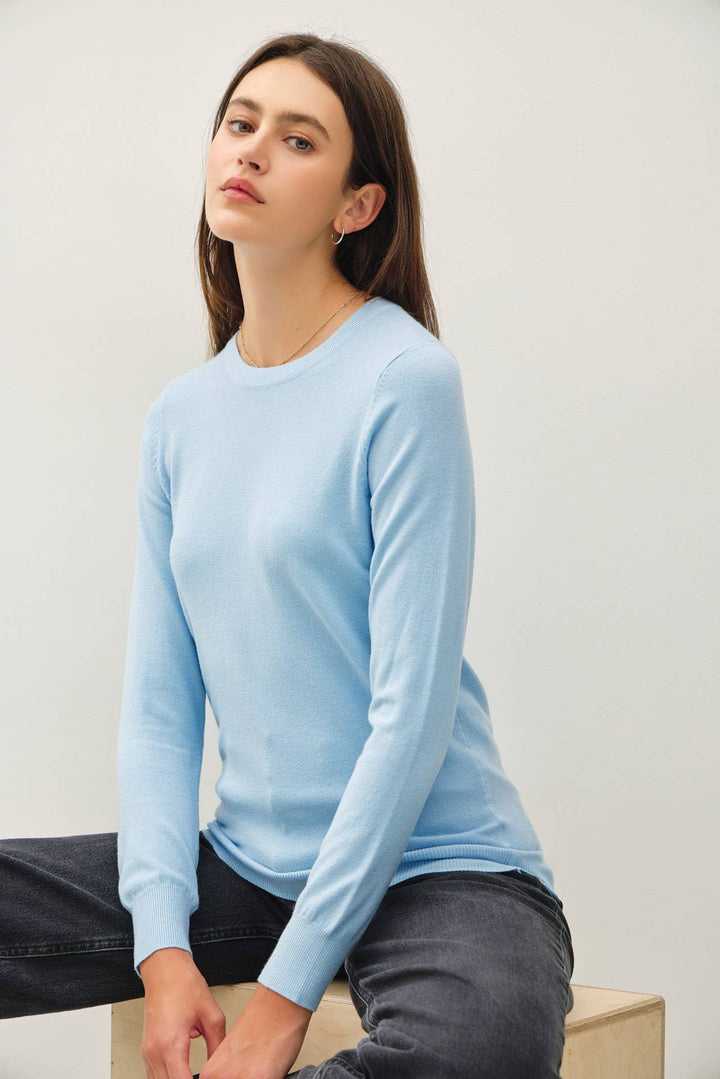 Women's Sweaters - BASIC CREW NECK SOFT KNIT SWEATER - Sky - Cultured Cloths Apparel