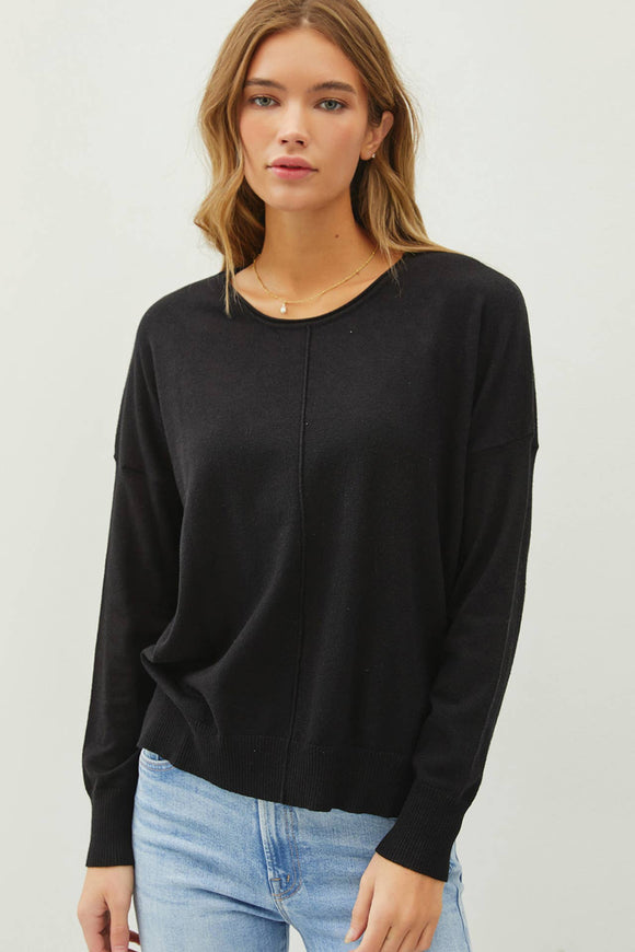 Women's Sweaters - CENTER FRONT SEAM LONG SLEEVE SWEATER - Black - Cultured Cloths Apparel