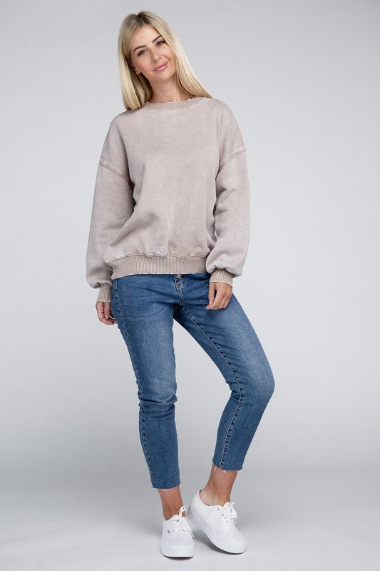 Women's Sweaters - Acid Wash Fleece Oversized Pullover -  - Cultured Cloths Apparel