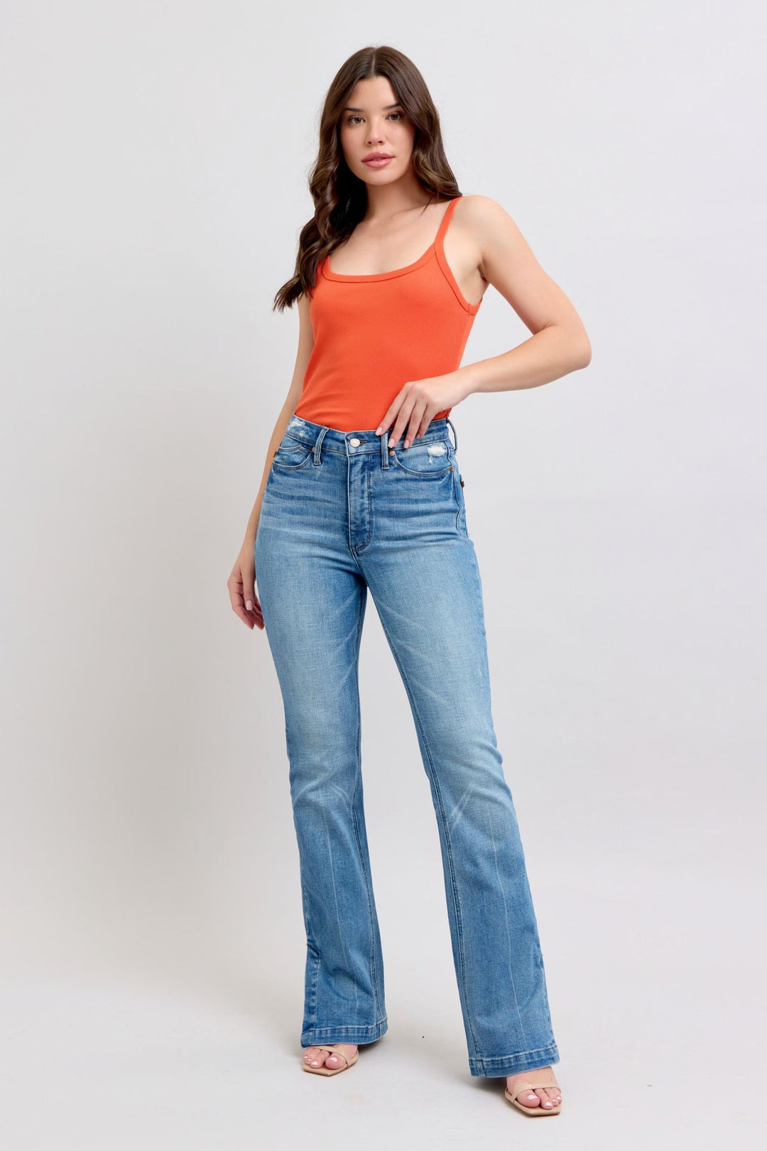 Denim - Judy Blue HW Tummy Control Vintage Wash Side Slit Slim Boot Jeans - - Cultured Cloths Apparel