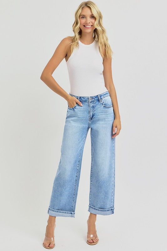 Denim - RISEN Full Size Ankle Wide Leg Cuffed Jeans - - Cultured Cloths Apparel