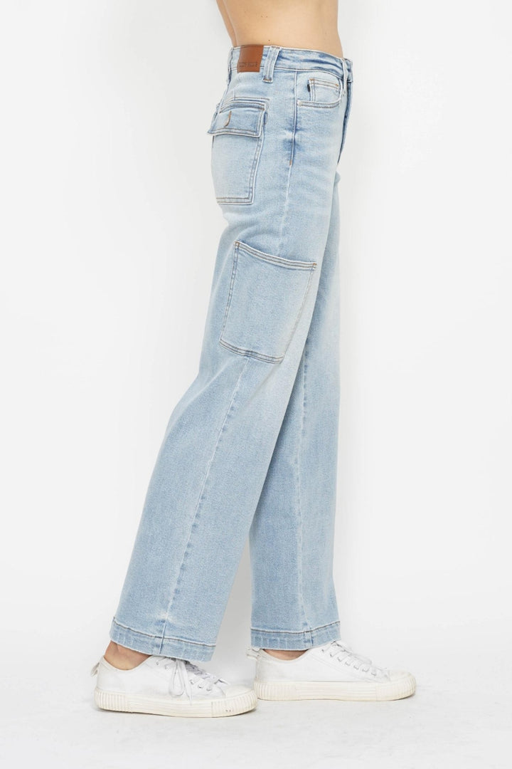 Denim - Judy Blue Full Size High Waist Straight Cargo Jeans -  - Cultured Cloths Apparel