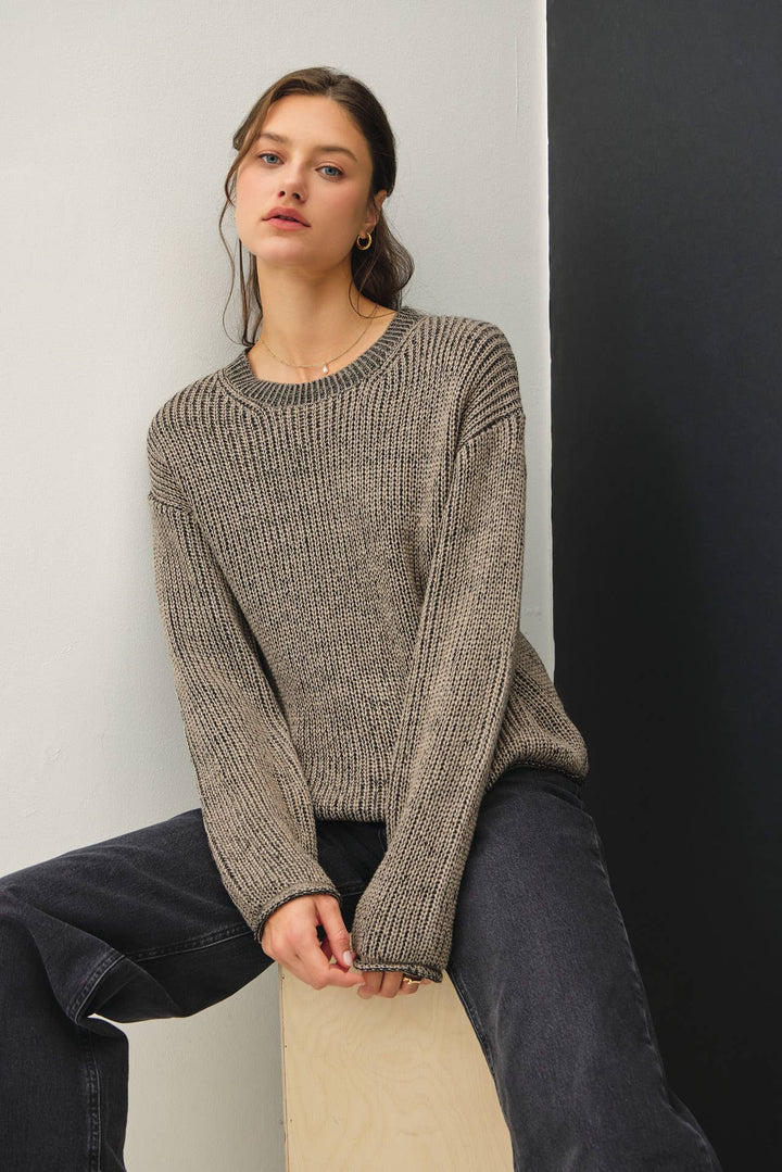 Women's Sweaters - CHUNKY ACID WASH KNIT SWEATER - Earth Grey - Cultured Cloths Apparel