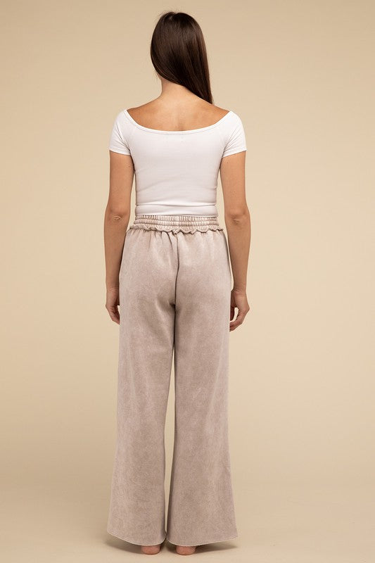  - Acid Wash Fleece Palazzo Sweatpants with Pockets -  - Cultured Cloths Apparel