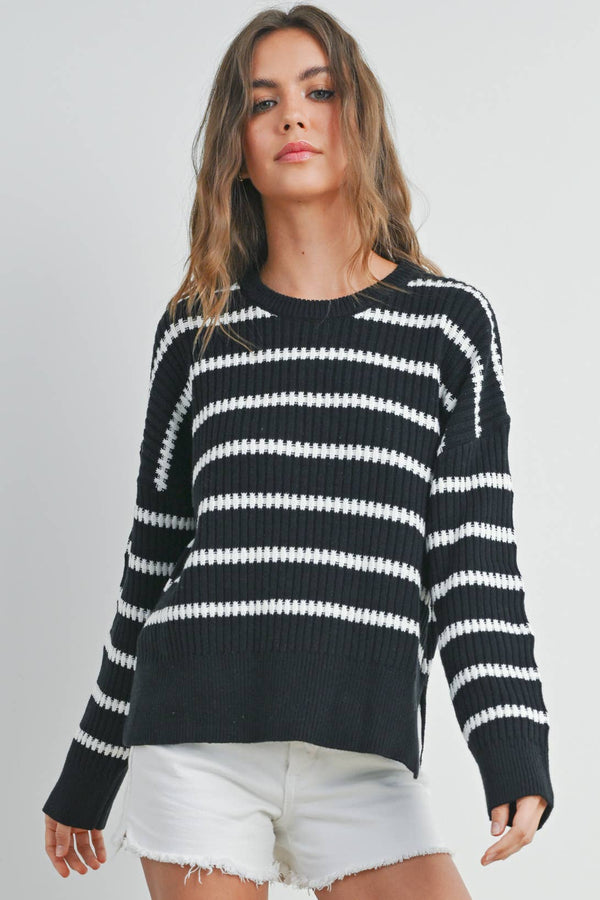 Women's Sweaters - BOAT NECK STRIPED KNIT SWEATER -  - Cultured Cloths Apparel