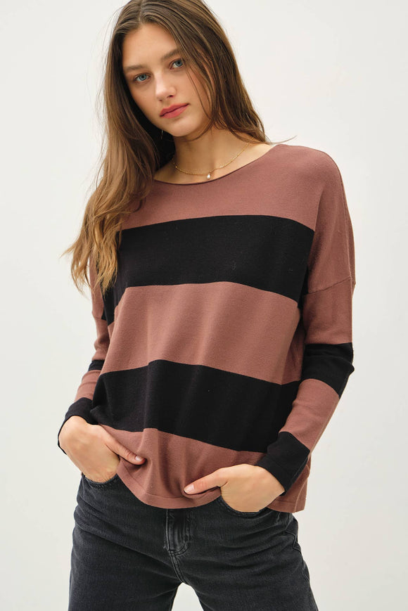 Women's Sweaters - SOFT LARGE STRIPE RELAXED SWEATER -  - Cultured Cloths Apparel