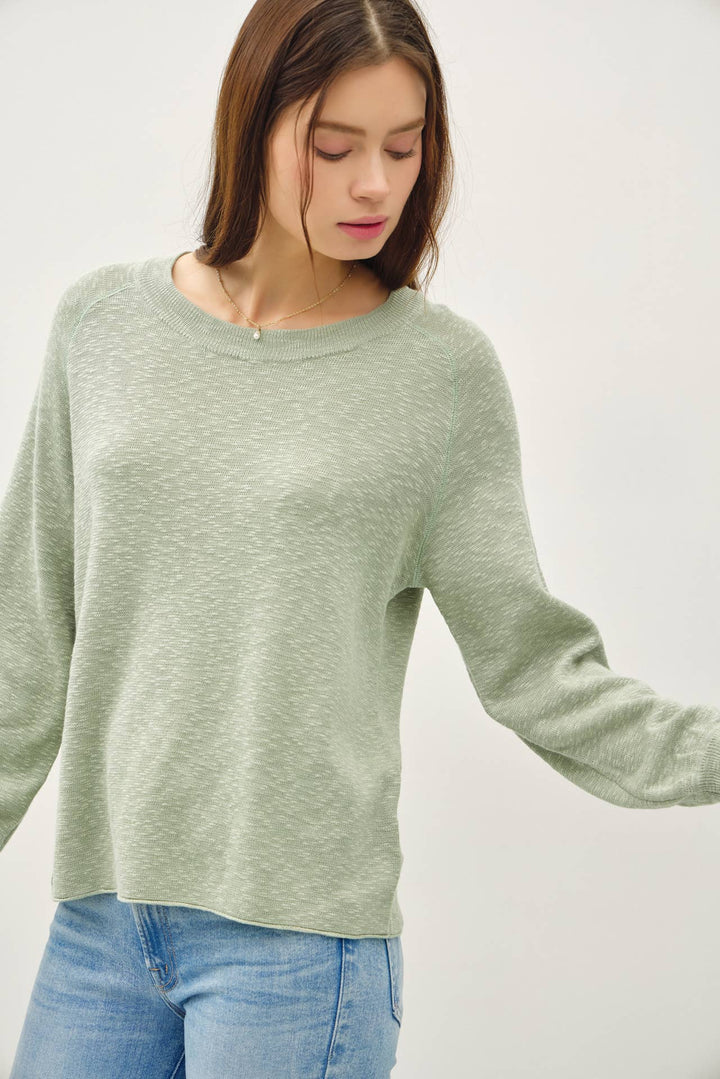 Women's Sweaters - RAGLAN LONG SLEEVE PULLOVER SLUB YARN KNIT SWEATER - - Cultured Cloths Apparel