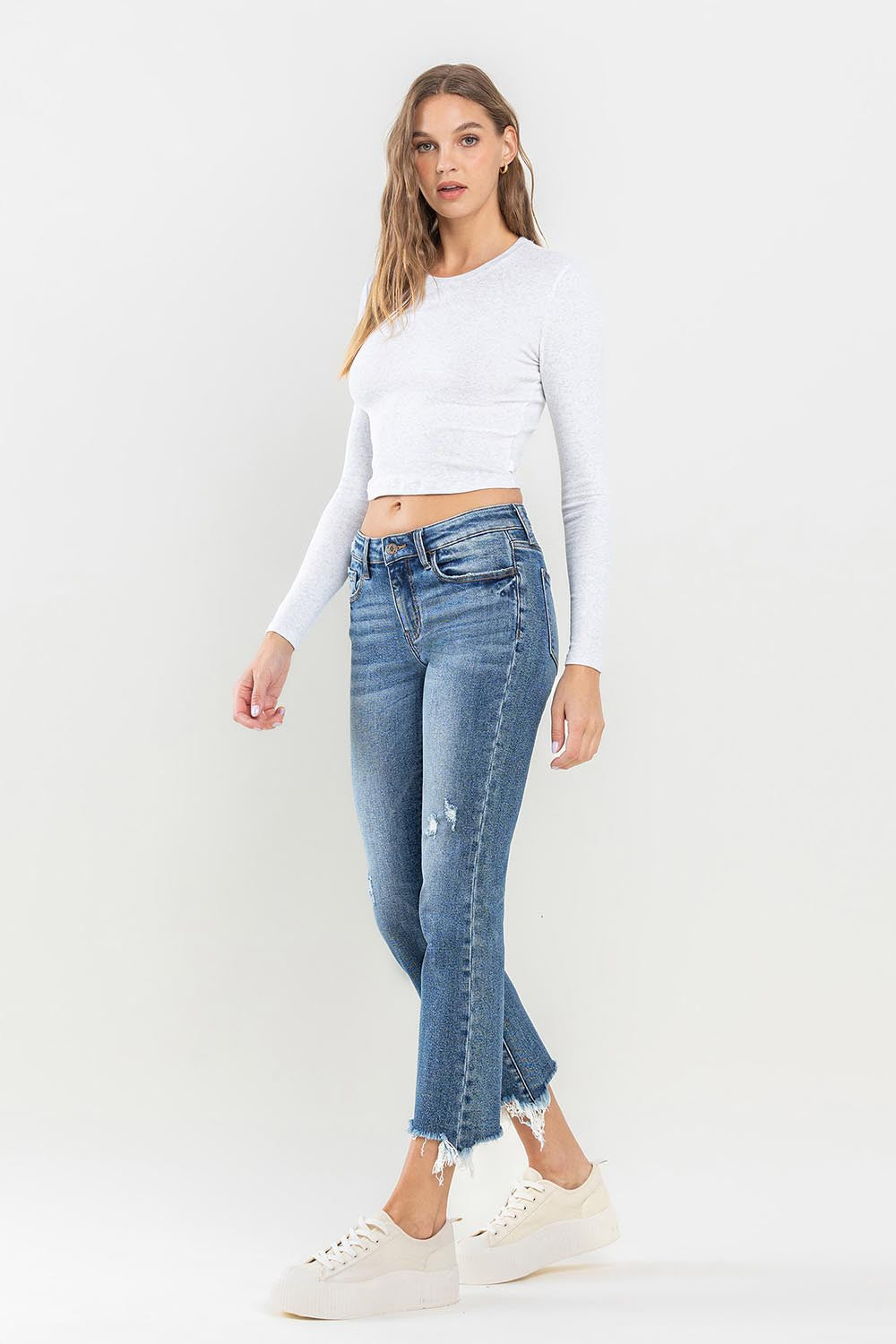 Denim - Lovervet Mid Rise Frayed Hem Jeans -  - Cultured Cloths Apparel