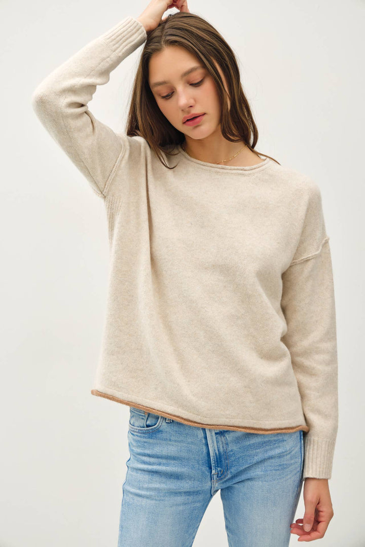 Women's Sweaters - COZY ACCENT COLOR SOLID SWEATER -  - Cultured Cloths Apparel