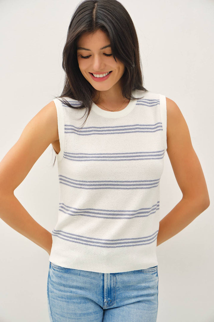 Women's Sleeveless - TRIPLE STRIPE SWEATER TANK - Denim - Cultured Cloths Apparel