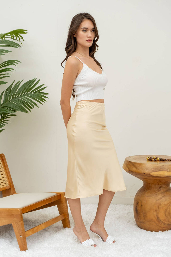 Women's Skirts - SATIN SIDE SLIT MIDI SKIRT -  - Cultured Cloths Apparel