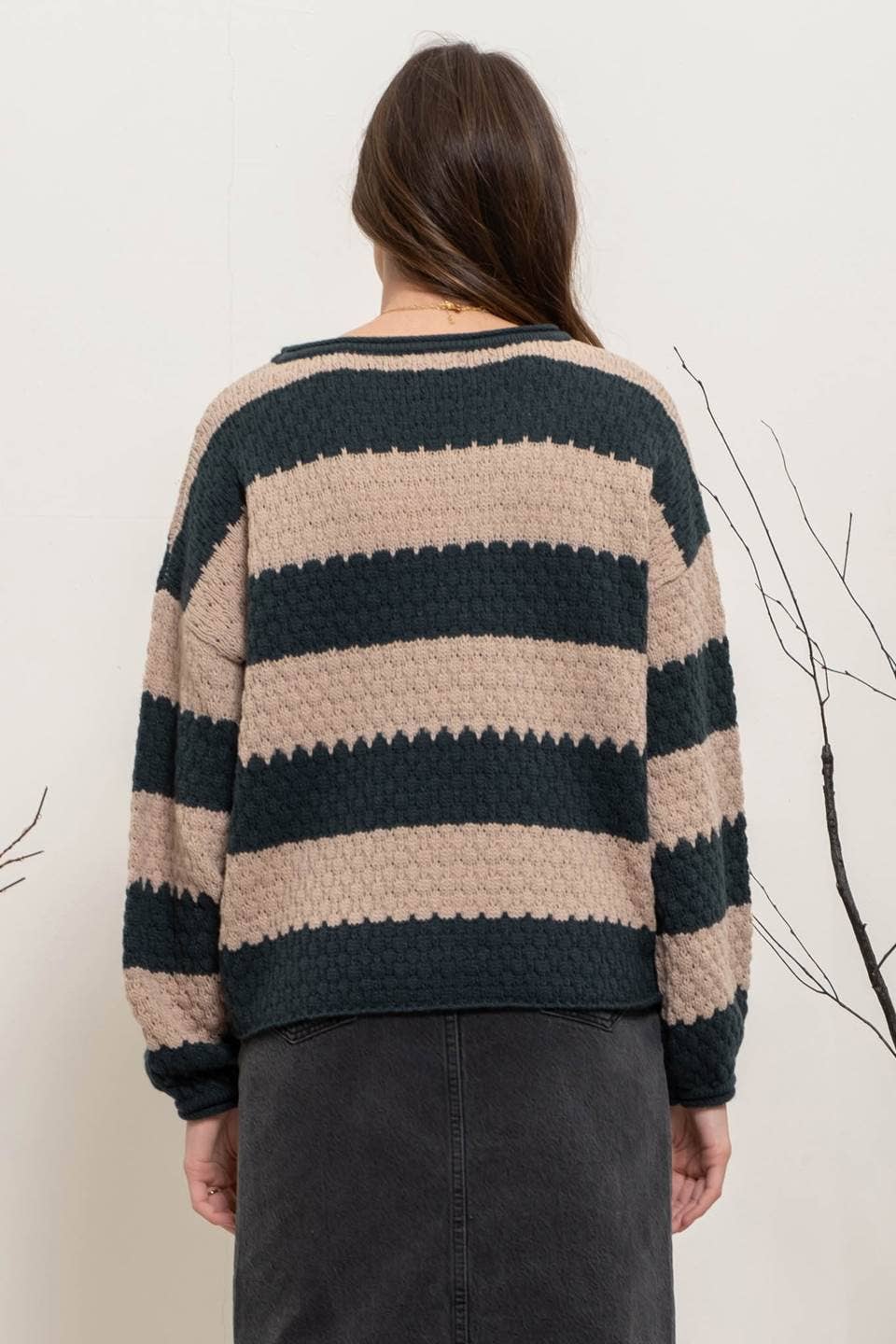 Women's Sweaters - STRIPED CREW KNIT SWEATER - - Cultured Cloths Apparel