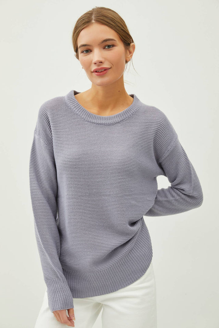 Women's Sweaters - BASIC ROUND NECK BOYFRIEND FIT SWEATER - Slate Blue - Cultured Cloths Apparel