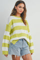 Women's Sweaters - STRIPED ROUND NECK LONG SLEEVE SWEATER -  - Cultured Cloths Apparel