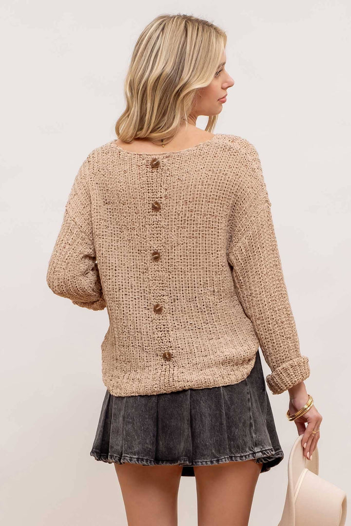 Women's Sweaters - BACK BUTTONED KNIT PULLOVER -  - Cultured Cloths Apparel