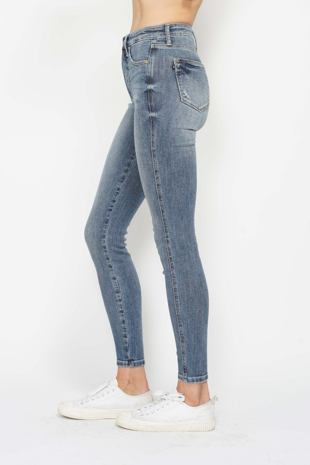 Denim - Judy Blue Full Size Tummy Control Contrast Wash Skinny Jeans -  - Cultured Cloths Apparel