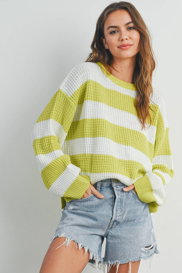 Women's Sweaters - STRIPED ROUND NECK LONG SLEEVE SWEATER -  - Cultured Cloths Apparel