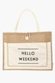 Handbags - Fame Hello Weekend Burlap Tote Bag - Ivory - Cultured Cloths Apparel