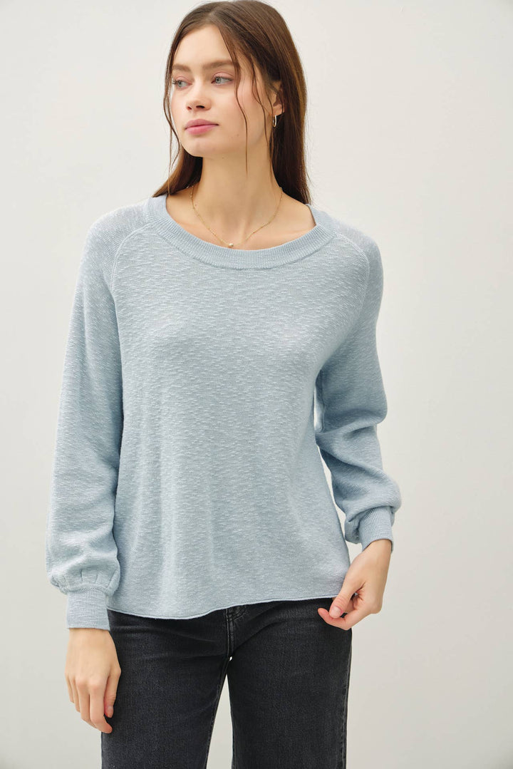 Women's Sweaters - RAGLAN LONG SLEEVE PULLOVER SLUB YARN KNIT SWEATER - Sky - Cultured Cloths Apparel