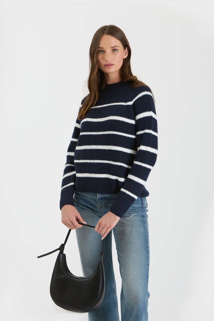 Women's Sweaters - STRIPE HIGH NECK KNIT PULLOVER SWEATER - - Cultured Cloths Apparel