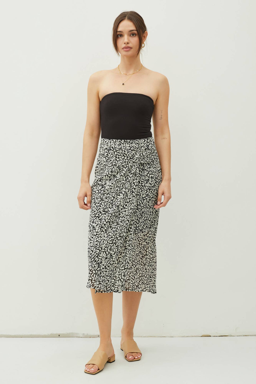 Women's Skirts - PRINT DRAPED SIDE KNOT MIDI SKIRT -  - Cultured Cloths Apparel