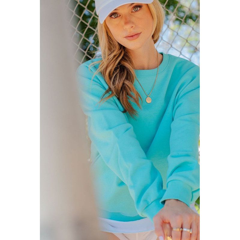 Women's Sweaters - Round Crewneck Basic Sweatshirt - Aqua - Cultured Cloths Apparel