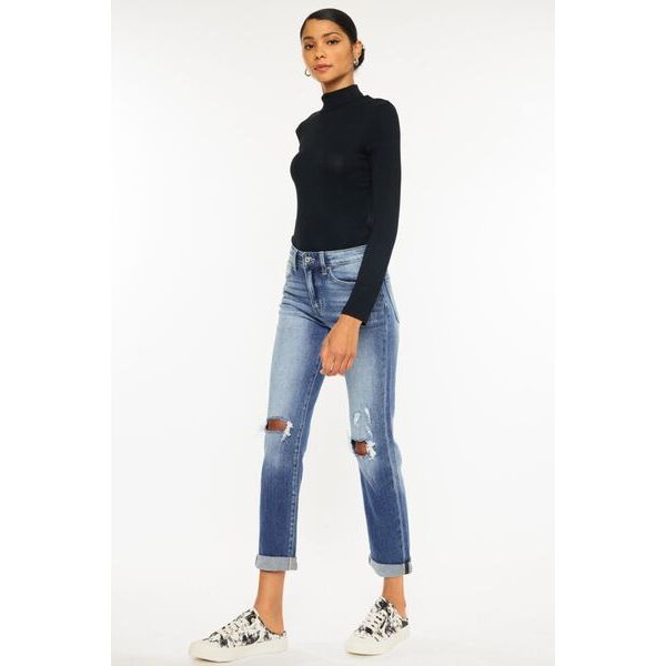 Denim - Kancan High Waist Distressed Hem Detail Cropped Straight Jeans -  - Cultured Cloths Apparel