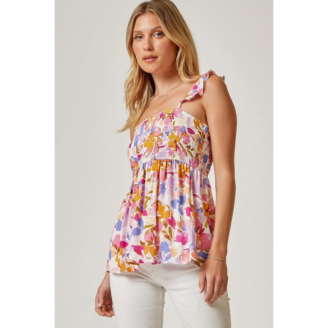 Women's Short Sleeve - Fun and Floral Print Smock Sleeveless Top -  - Cultured Cloths Apparel