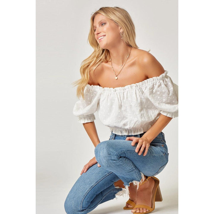 Women's Short Sleeve - Ellie Eyelet Cropped Blouse -  - Cultured Cloths Apparel