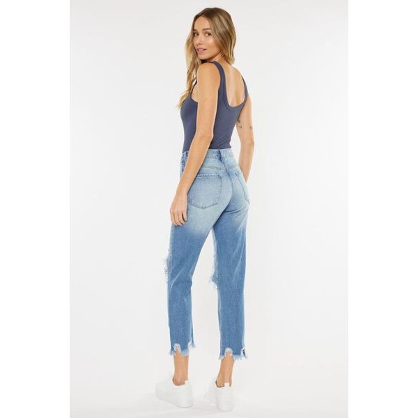 Denim - Kancan High Waist Chewed Up Straight Mom Jeans -  - Cultured Cloths Apparel