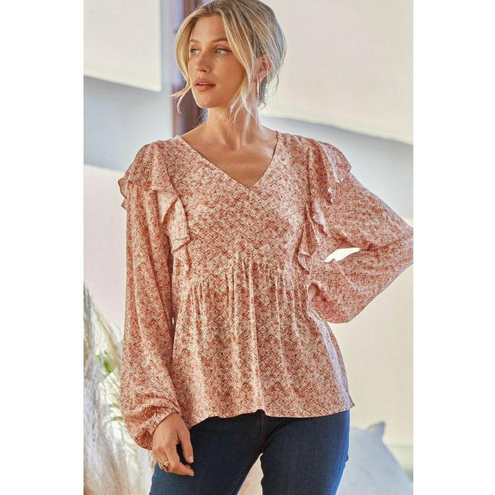 Women's Long Sleeve - Rustic Babydoll Long Sleeve with Ruffle Detail Blouse -  - Cultured Cloths Apparel