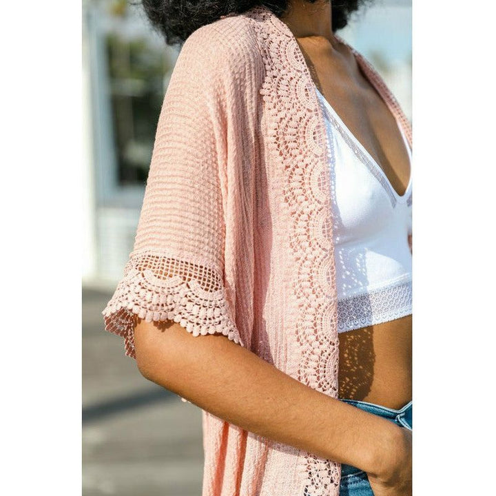 Outerwear - Scallop Lace Trim Kimono -  - Cultured Cloths Apparel