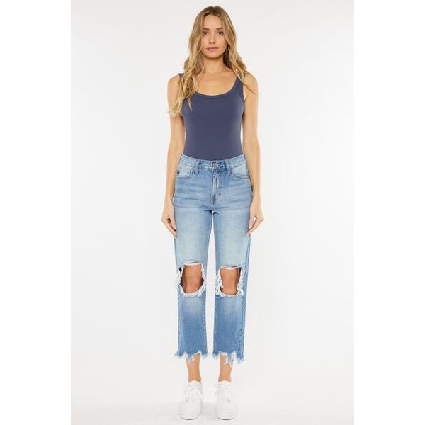 Denim - Kancan High Waist Chewed Up Straight Mom Jeans -  - Cultured Cloths Apparel