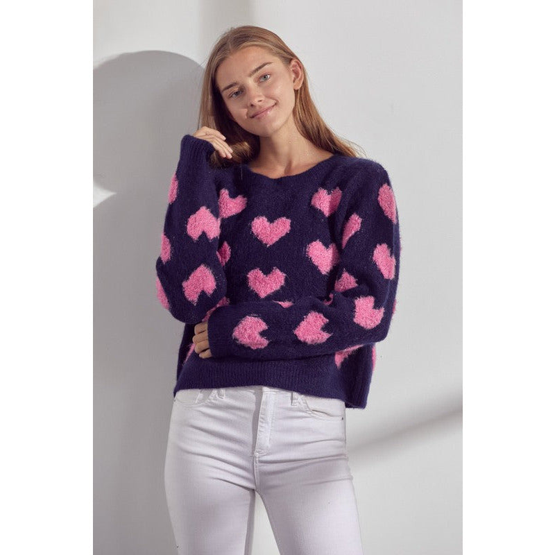 Women's Sweaters - Fuzzy Heart Sweater Top -  - Cultured Cloths Apparel