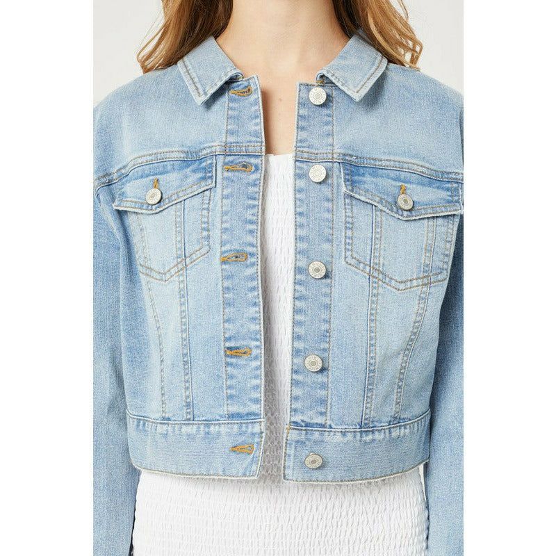 Outerwear - Stretch Cropped Denim Jacket -  - Cultured Cloths Apparel