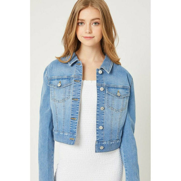 Outerwear - Stretch Cropped Denim Jacket - Blue - Cultured Cloths Apparel