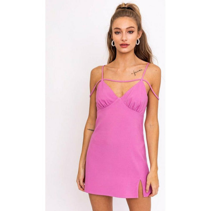 Women's Dresses - STRAP DETAIL MINI DRESS - PINK - Cultured Cloths Apparel