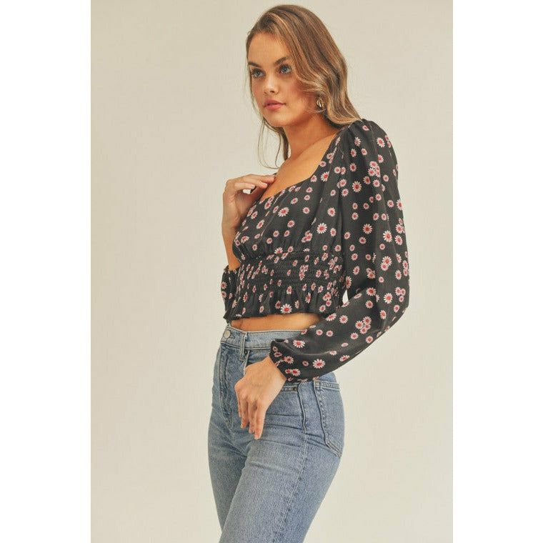 Women's Long Sleeve - Romantic Floral Print Square Neck Top -  - Cultured Cloths Apparel