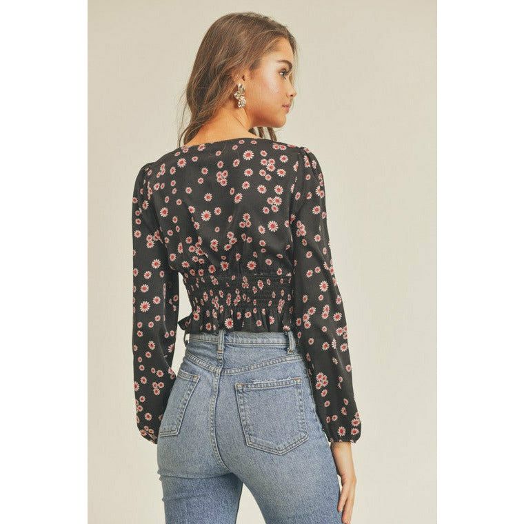 Women's Long Sleeve - Romantic Floral Print Square Neck Top -  - Cultured Cloths Apparel