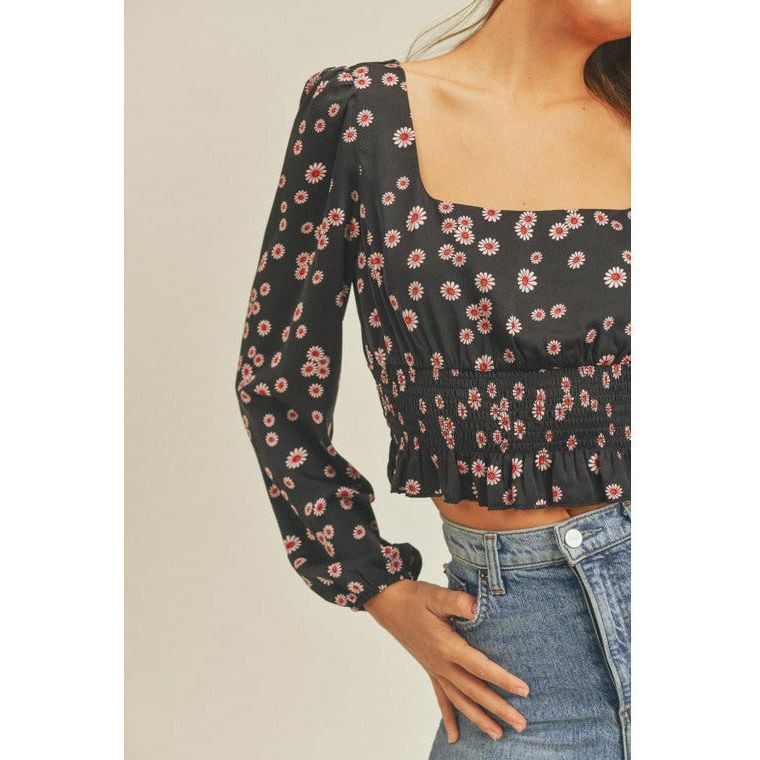 Women's Long Sleeve - Romantic Floral Print Square Neck Top -  - Cultured Cloths Apparel