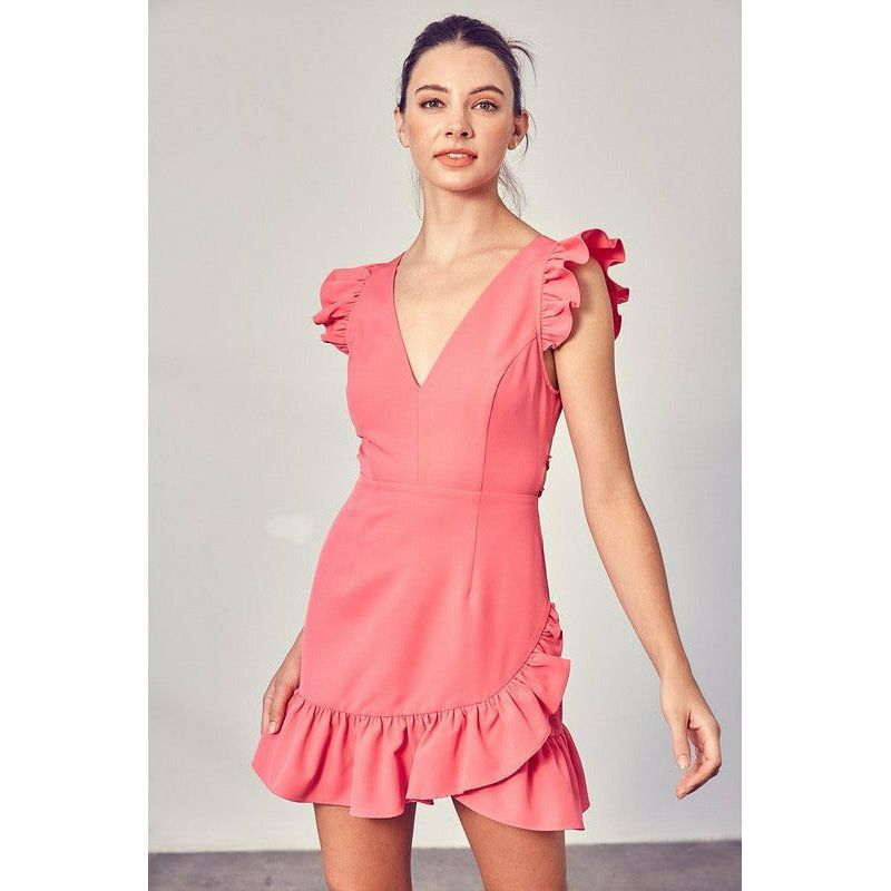 Women's Dresses - V NECK RUFFLE DRESS - PINK PUNCH - Cultured Cloths Apparel